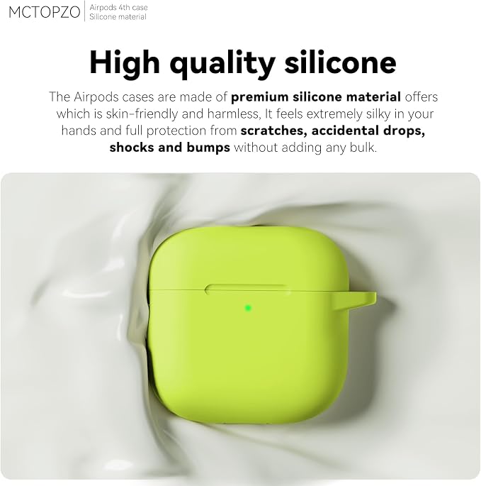 for AirPods 4 Case 2024 with Cleaner Kit & Keychain-Neon Green | Silicone Protective Cover for Apple AirPods 4th Generation Case,for Women Men,One-Piece Design,Shockproof,Dust Proof