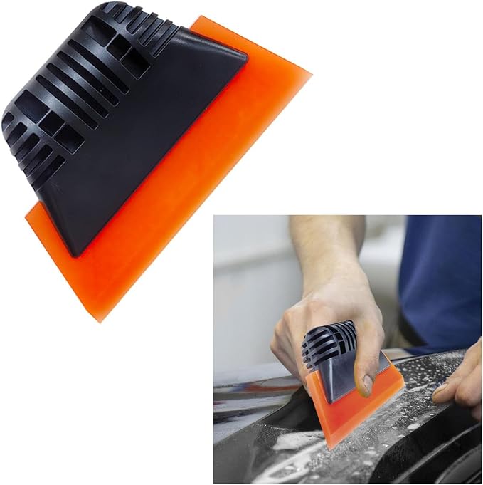 Small Squeegee, PPF Window Tint Squeegee, Rubber Non-Slip Handle Tint Squeegee, Multifunctional Wrap Scraper for Window Cleaning, Shower Glass Door, Car Windshield (Orange)
