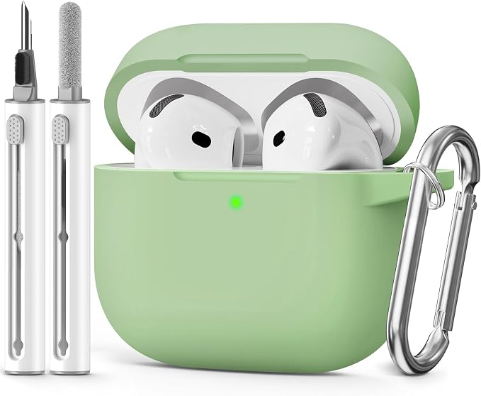 for AirPods 4 Case 2024 with Cleaner Kit & Keychain-Pastel Green | Silicone Protective Cover for Apple AirPods 4th Generation Case,for Women Men,One-Piece Design,Shockproof,Dust Proof