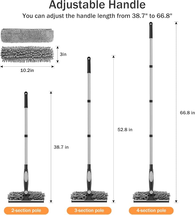 SetSail Window Squeegee with 66in Extension Pole 2-in-1 Window Cleaning Kit | Professional Window Cleaner Tool for Outdoor Indoor Car Windows Glass, Rotatable Head and 2 Scrubbers, Black Grey