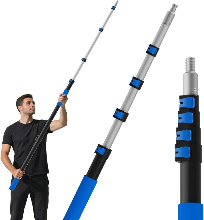 16FT Reach Telescopic Extension Pole, 3-12FT Paint Roller Extension Pole with Flip-Lock Design, Aluminum Alloy Threaded Head for Painting Cleaning Dusting & Window Washing Tools