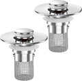 Bathroom Sink Drain Strainer,(2PCS) Pop-up Sink Drain Strainer with Removable Stainless Steel Strainer Basket Hair Catcher, Bathroom Sink Strainer for Bathroom Sink Stopper Replacement