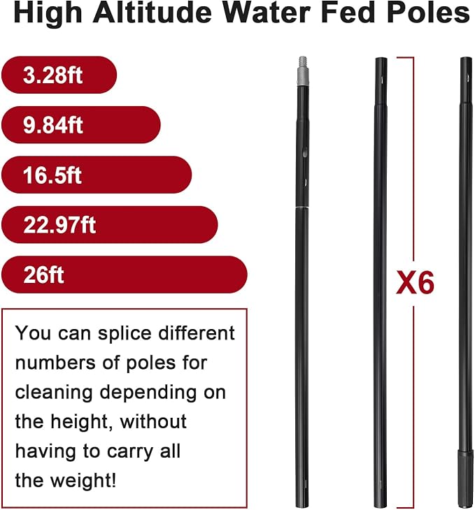 26ft Long Reach Solar Panel Cleaning Kit - Aluminum Extendable Water Fed Pole, 22in Wide Brush & Squeegee, Bendable Dusting Brush - Outdoor Window Washing Equipment Tool