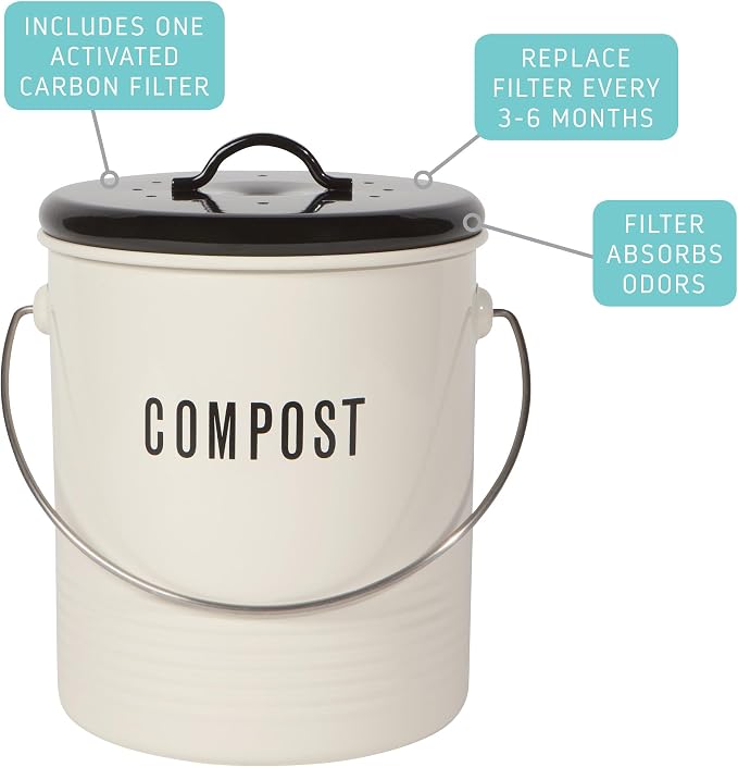 Now Designs Vintage Compost Bin, Ivory