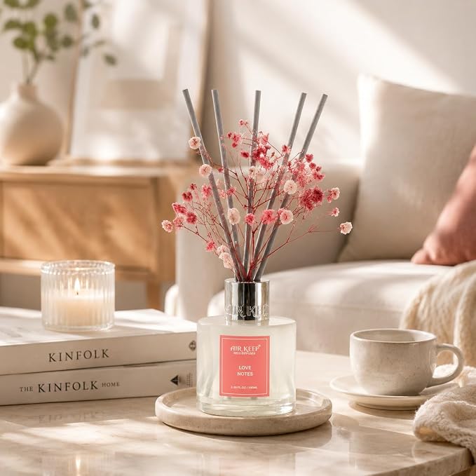 Reed Diffuser Set,3.38 fl oz (100 ml) - Love Notes Oil Diffusers with 8 Reed Sticks, Home Fragrance Reed Diffuser for Bathroom Shelf Decor