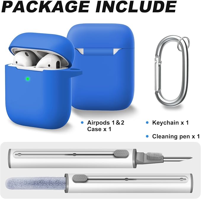 for AirPods Case Cover, Come with Clean Pen，Soft Silicone Protective Cover for Women Men Compatible with Apple AirPods 2nd 1st Generation Charging Case, Front LED Visible,Blue
