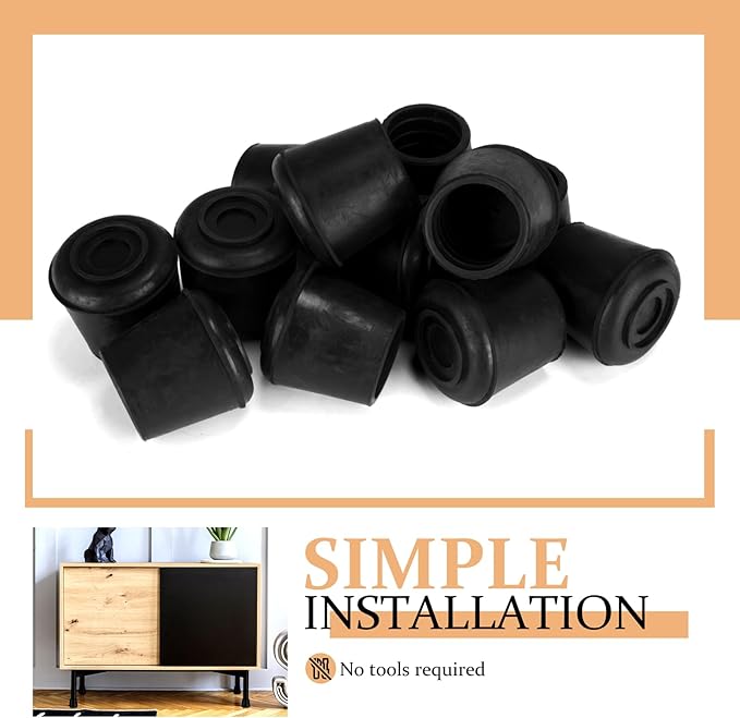 3/4" Round Rubber Chair Leg Tips Caps, Chair Leg Floor Protectors, Non-Slip Chairs Legs Caps, Stool Feet Protectors Cap, Folding Metal Chairs Legs Tip Replacement (Black, 24 Pack)