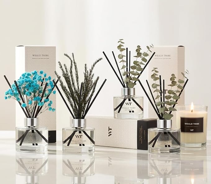 Flower Reed Diffuser Set Ocean Series Moss & Sea Salt Scent For Bathroom Accessories Shelf Decor & Air Fresheners, Sticks Defusers With 5.1 fl oz Essential Oils, House Office Decor & Gifts