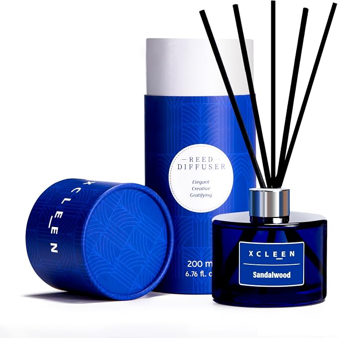 Xcleen Reed Diffuser Set, 6.7 fl oz Sandalwood Scented Oil Diffuser with Sticks, Reed Diffusers for Home Bathroom Shelf Decor