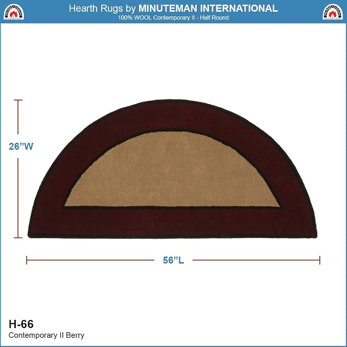 Minuteman International Contemporary II Berry Wool Hearth Rug, Half Round