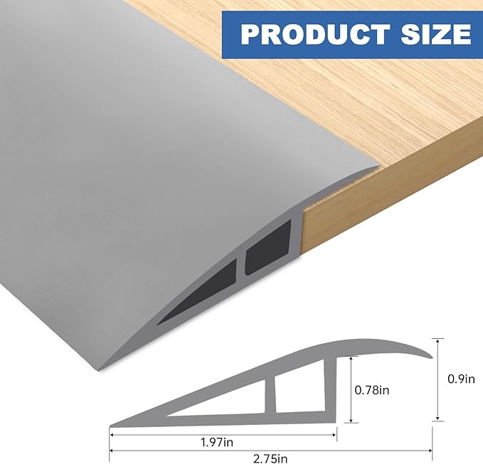 Vinyl Door Threshold Flooring Transition Strip Self Adhesive Carpet Edging Strip for Laminate Doorway Edge Threshold from 3/5" to 4/5" (Gray, 6.6 Ft)
