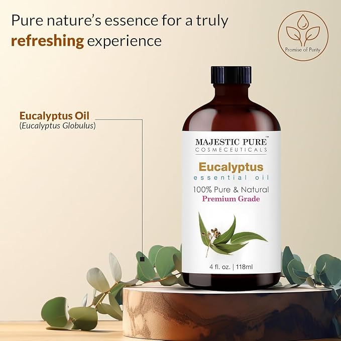Majestic Pure Eucalyptus Essential Oil for Diffuser - 4 Fl Oz (Pack of 2) | 100% Natural Essentials Oils for home fragrance, diffuser use, massage, DIY candles, DIY soaps, Aromatherapy