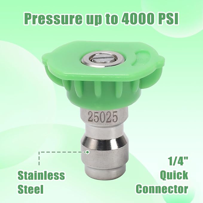 Pressure Washer Tips, 7 Pack Power Washer Nozzle Tips, 25 Degree Green, 1/4 Inch Quick Connect, 4000 PSI