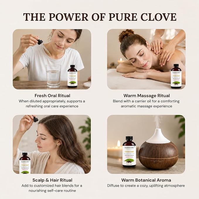 Majestic Pure Clove Essential Oil for Diffuser - 4 Fl Oz | 100% Pure & Natural Essentials Oils for aromatherapy, massage blends and DIY home fragrance projects and room sprays