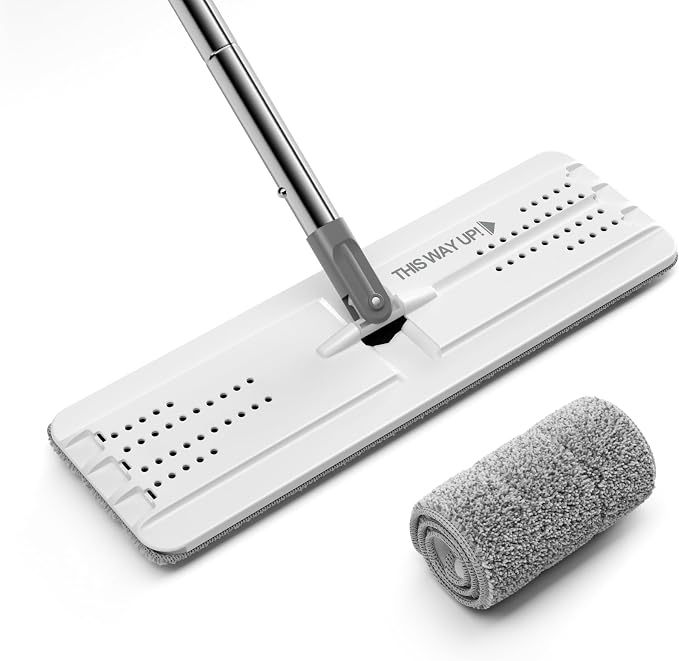 JOYMOOP Flat Mop with Microfiber Pad, 50" Handle and Flexible 13" Head for Floor Cleaning, White