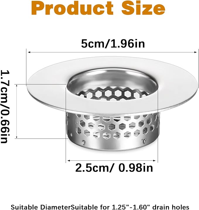 3pcs Bathroom Sink Strainer Fit Hole Size from 1.25" to 1.60" Bathtub Hair Catcher Bathroom Sink Drain Cover Stainless Steel Sinks Strainers Bath Tub Hair Catcher Mesh Sinks Strainer for Kitchen