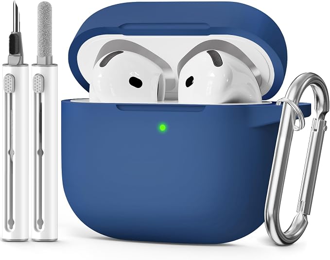 for AirPods 4 Case 2024 with Cleaner Kit & Keychain-Midnight Blue | Silicone Protective Cover for Apple AirPods 4th Generation Case,for Women Men,One-Piece Design,Shockproof,Dust Proof