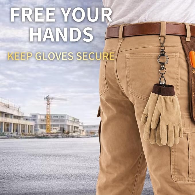 Heavy Duty Glove & Hat Clip with Carabiner, All-Metal Spring Clamp Work Glove Holder for Tool Belt, Harness, Backpack