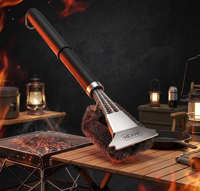 HEXAR® Grill Brush – BBQ Cleaning Scraper for Outdoor, Weber Cleaner Kit Grilling Tools, Barbecue Metal Rescue Brushes, Scrubber Stainless Steel Bristles, Charcoal Accessory Barbecue Accessories