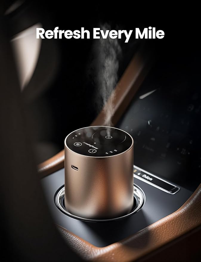 Waterless Essential Oil Diffuser, Car Scent Diffuser, Desert Titanium | Premium Aluminum Alloy Housing, Cordless, 3 Mist Levels, Timers, Portable Aromatherapy Diffuser for Home, Car & Office
