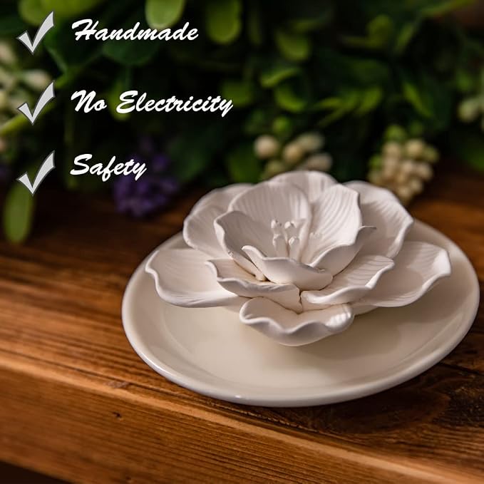 Essential Oil Passive Flower Diffuser -Non-Electric Porcelain Aromatherapy Diffusers for Small Mini Room, Desk Decorative, Bathroom (Hibiscus) | Non-electric ceramic diffuser for desks, bathrooms and small rooms