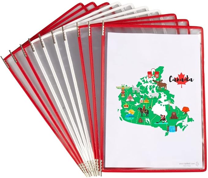 Tarifold Wall Mount Reference System, 10 Pockets, Red Colors | 10 double-sided PVC pockets hold 20 letter-size sheets, Red color frames, sturdy wall-mount bracket, easy to install