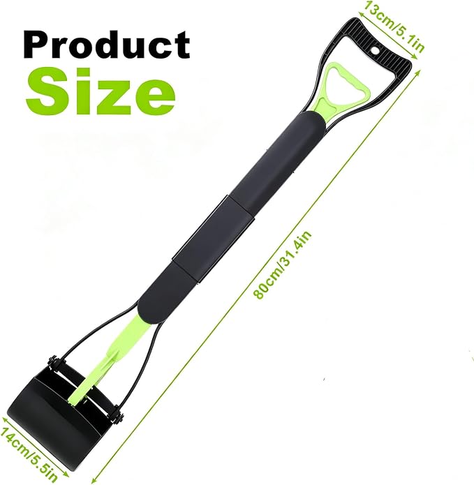 32'' Portable Pooper Scooper, Heavy Duty Dog Poop Pick Up Tool for Medium & Large Dogs, Clean Waste Tool for Yard, Lawns & Grass, Green | Medium & Large Dogs, Yard & Lawn Use, 81 cm Length, Waste Cleanup Tool,