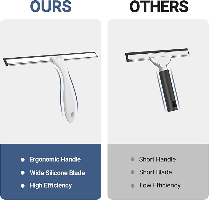 AmazerBath Squeegee for Shower Glass Door, Shower Squeegee for Glass Doors - All-Purpose Squeegee with Hook for Shower Doors, Windows, Mirrors, Tiles and Car Glass, 12 Inches