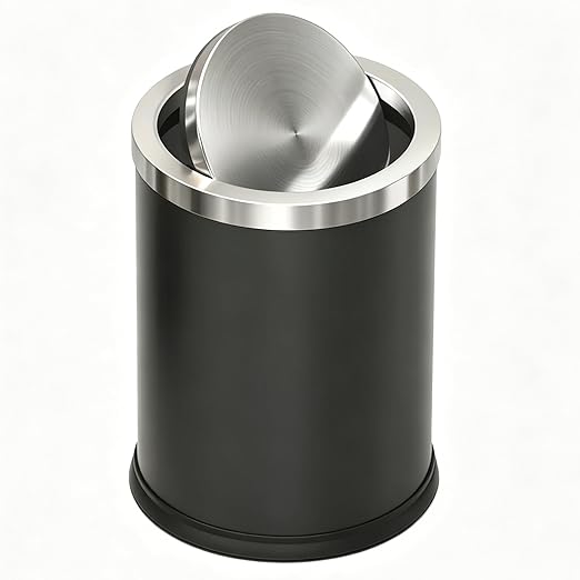 7L/1.8Gal Stainless Steel Trash can,Bathroom Trash can with lid,Small Trash Can with Flipping Lid, Mini Garbage cans for Kitchen，Living Room. Metallic Gold (7L-Black)