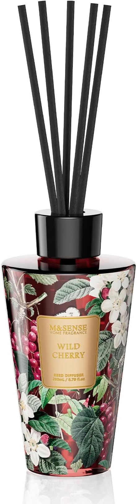 M&SENSE Reed Diffuser Set, Wild Cherry, 8.79 oz Natural Essential Oil | Non-Toxic Organic, Long-Lasting Fragrance, Ideal for Living Room, Bedroom, Gifts for Women