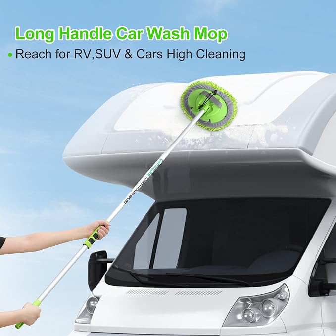 Wontolf 62'' Car Wash Brush with Long Handle Chenille Microfiber Car Wash Mop Mitt Kit Car Detailing Brush Cleaning Kit Window Squeegee Car Duster Drying Towels Tire Brush for Cars RV Truck Boat