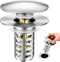 Bathroom Sink Pop-Up Stopper, Sink Drain Strainer Hair Catcher | Universal 1.1"-2.17" Drains, Brass Core & Stainless Steel Mesh, Hair Catcher 2 in 1 bathroom Sink Stopper Strainer
