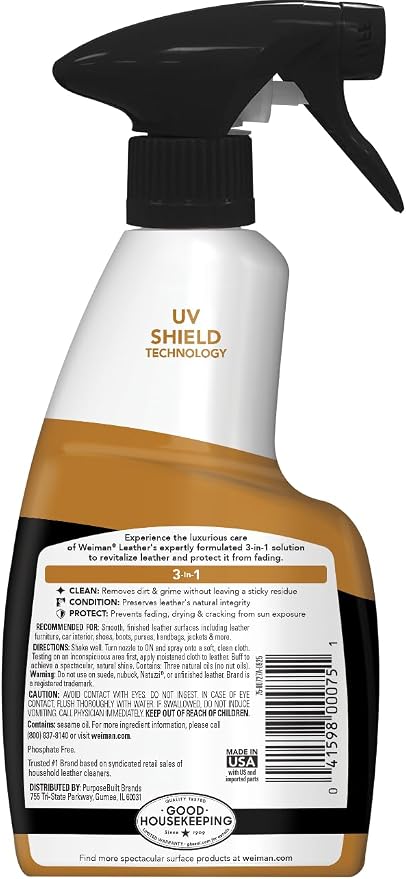 Weiman Leather Cleaner and Conditioner for Furniture - 12 Ounce - 2 Pack - Ultra Violet Protection Help Prevent Cracking or Fading of Leather Couches, Car Seats, Shoes, Purses