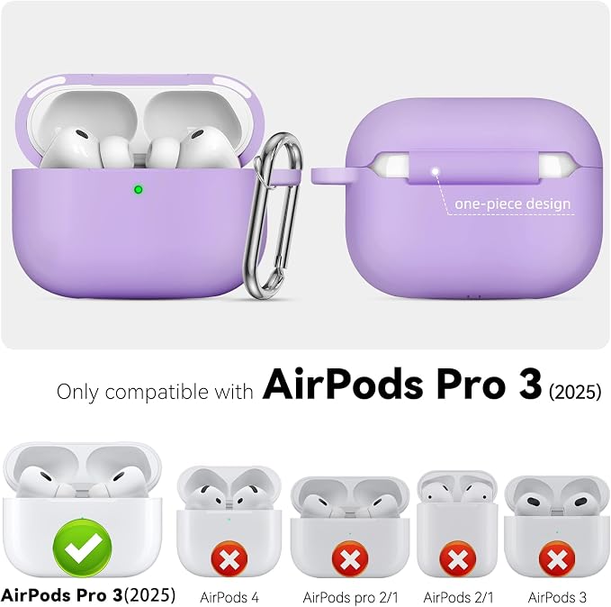 for AirPods Pro 3 Case 2025,Come with Cleaner Kit,Magnetic Purple | Silicone Protective Cover for Airpod Pro 3rd Generation Case with Keychain,for Women Men,One-Piece Design,Shockproof,Magnetic