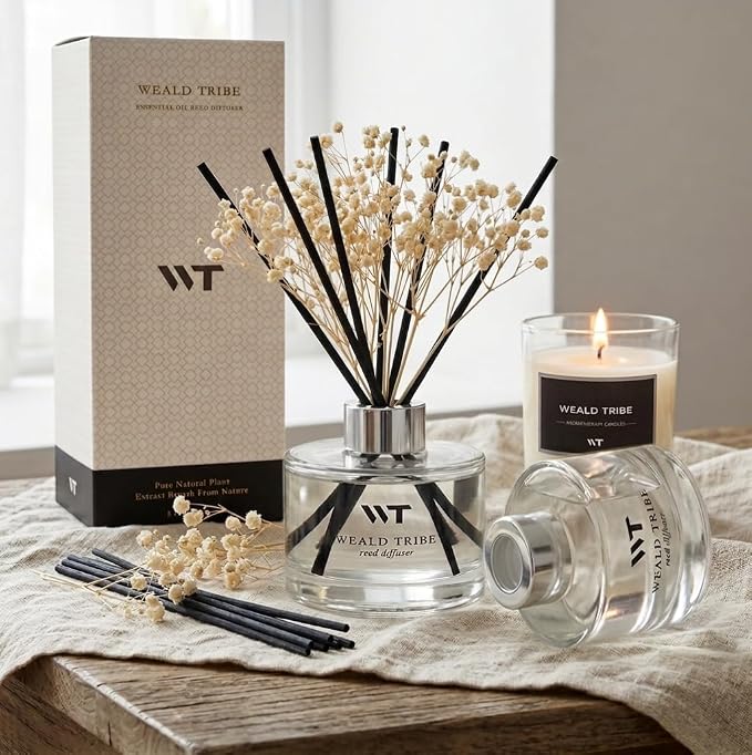 Flower Reed Diffuser Set Fresh Linen Scent for Bathroom Accessories Shelf Decor & Air Fresheners, Fresh Air Sticks Defusers with 5.1 fl oz Essential Oils, House Office Decor & Gifts