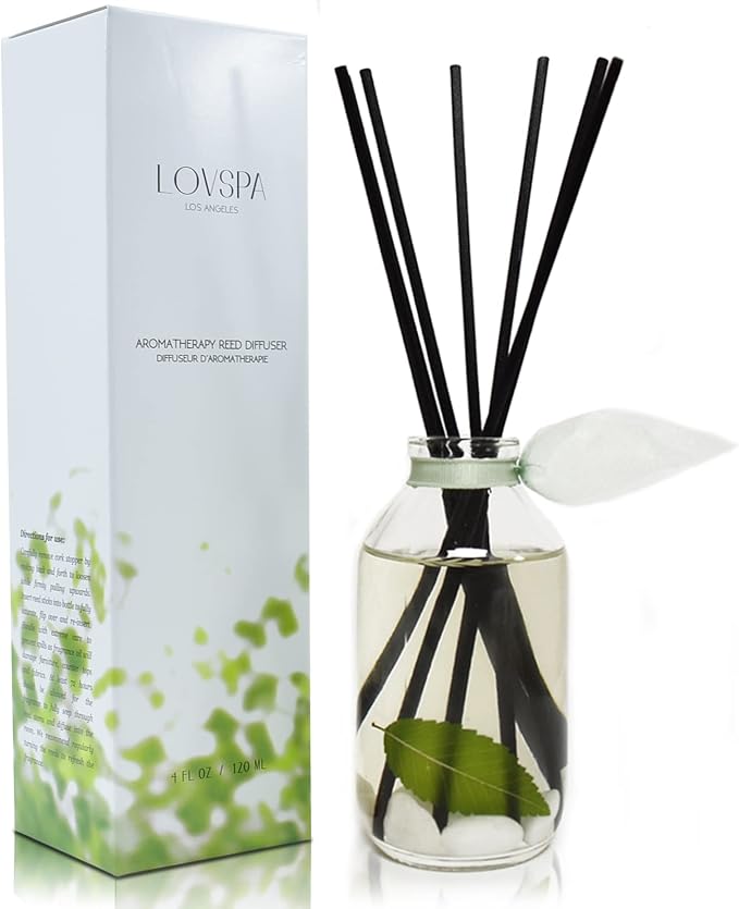 Reed Diffuser Set - Zen White Tea & Ginger Scented Diffuser with Sticks | Home Fragrance Reed Diffuser for Bedroom, Bathroom Shelf Décor, Real Botanicals in the Bottle - Made in the USA