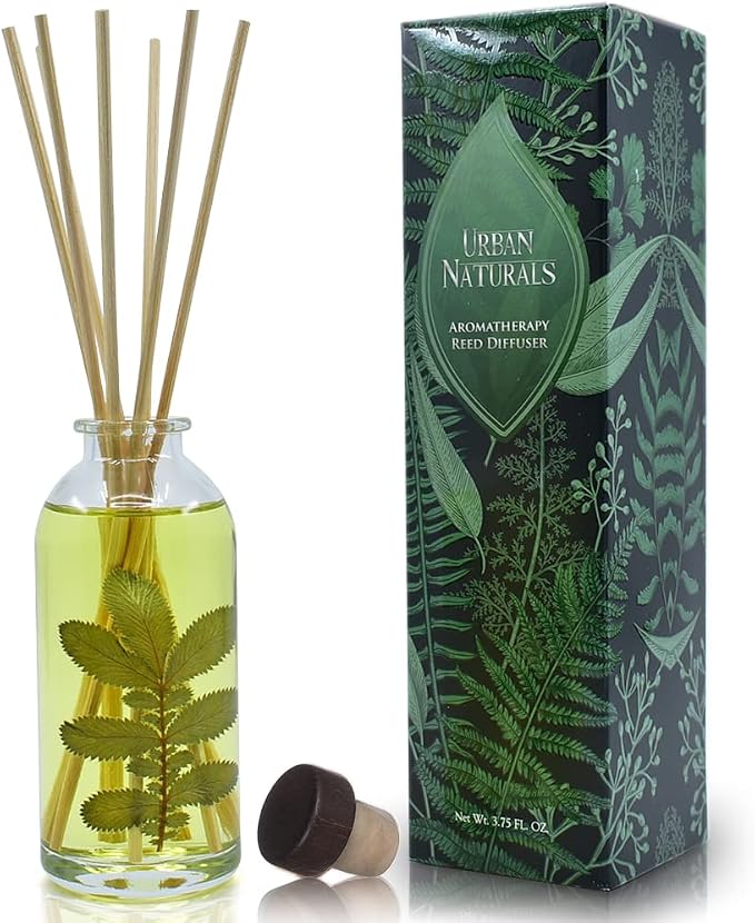 Reed Diffuser Set, Eucalyptus Sage - Bathroom Shelf Décor | Mint, Lime & Cedarwood Essential Oils, Soothing & Relaxing scent for Bathroom or Bedroom