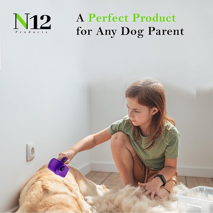 N12 Cat, Dog Hair Remover/Lint Roller and Grooming Hair Bush Combo – Pet Fur Remover for Couch, Furniture, Carpet, Car Seat & Self-Cleaning Slicker Grooming Brush with Long Pins for Shedding