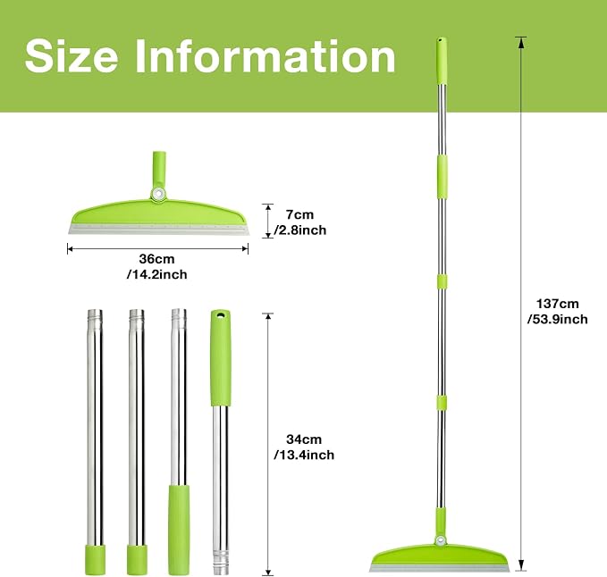 Silicone Air Broom, Multifunction Broom with Long Handle, Adjustable Rubber Squeegee Sweeping Water for Indoor Hardwood Floors, Kitchen,Concrete Floor, Bathroom Tile(Gray Green)