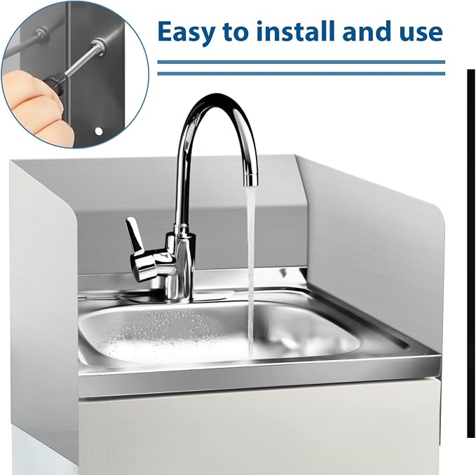 Amylove 26 x 12 Inch Stainless Steel Splash Guard Stainless Steel Wall Mount Guard with Screws Screws for Bathroom Sink Side Sink Splash Prep Sinks Protector for Commercial Kitchen Restaurant