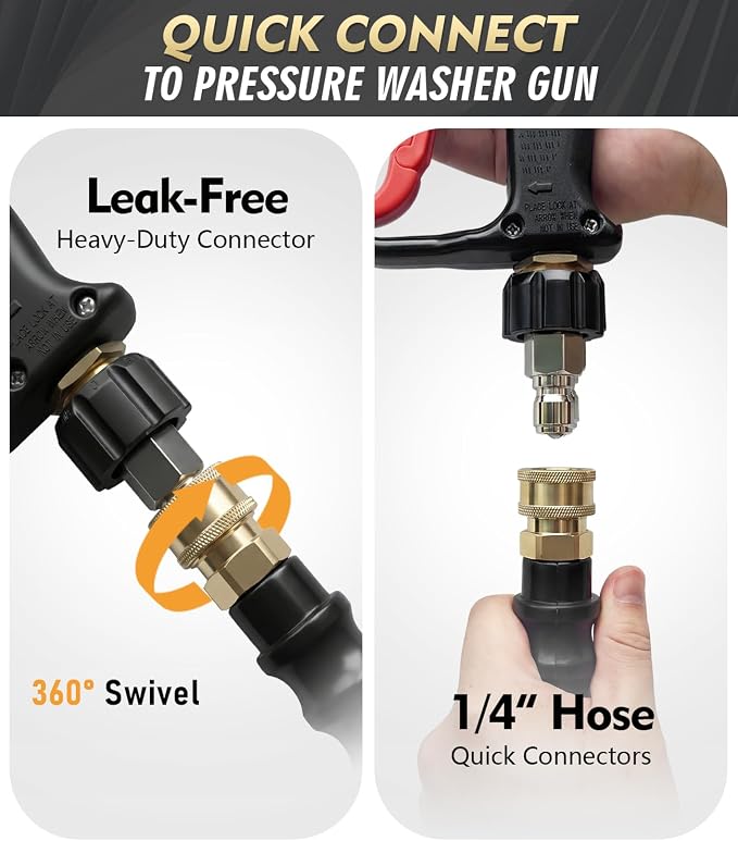 QC Installed Pressure Washer Hose 50 ft, 4200 PSI Flexible & Kink-Resistant, Steel-Braided & Durable, Power Washer Hose with 3/8" 360° Swivel Quick Connect, Hot/Cold Water Compatible, Red