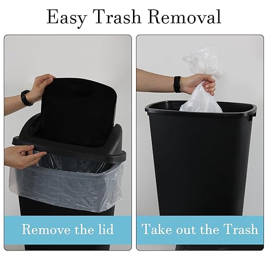 13 Gallon Black Outdoor Garbage Can with Swing Lid, Heavy-Duty Construction Trash Can, 4 Pack