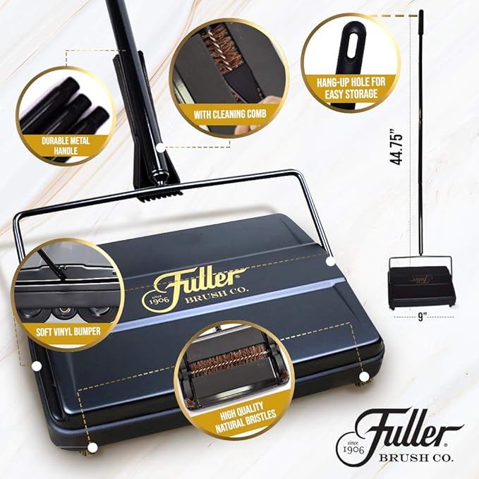 Fuller Brush 17033 Electrostatic Carpet & Floor Sweeper - 9" Cleaning Path - Lightweight - Ideal for Crumby Messes - Works On Carpets & Hard Floor Surfaces - Blue