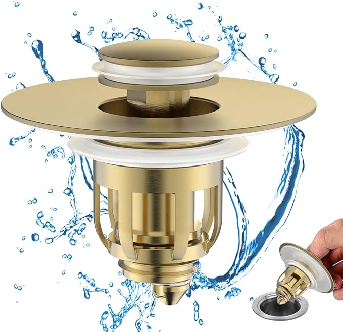 MUAIOLAUS Universal Bathroom Sink Stopper, Pop Up Sink Stopper with Basket Hair Catcher, Anti Clogging Sink Drain Filter for 1.06"-1.65" Drain Holes