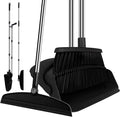 Broom and Dustpan Combo Set, 51" Long Handle with Squeegee | Black Complete Cleaning Kit, Floor Squeegee for Wet & Dry Messes, Built-in Comb Dustpan for Home & Pet Areas