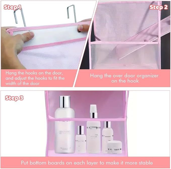 4 Shelf Swing-Proof Behind Door Organizers with Metal Hooks,Closet Hanging Organizer with 4 Large Clear Pocket for Bedroom,Bathroom,Pantry