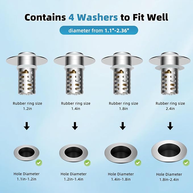 Universal Metal Bathroom Sink Drain Strainer Hair Catcher Upgraded 3 in 1 Pop-up Sink Stopper, with Detachable Stainless Steel Filter Basket, Fit for Standard 1.1''~2.36'' Basin Hole, Chrome