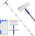 81" Window Squeegee Cleaner, Window Cleaning Tool Kit,12" Squeegee and 11" Microfiber Scrubber Combi with Stainless Steel Pole for Car,Sliding Door,Shower Glass Door-Swivel Style-2 Pads