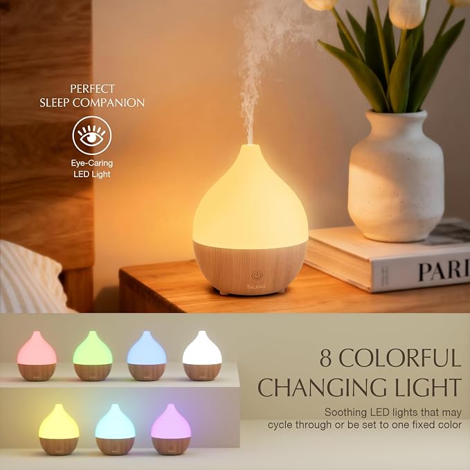 SALKING Essential Oil Diffuser for Home, 100ml Small Aromatherapy Diffuser | Ultrasonic Diffusers for Essential Oils, Warm White Lights, Cool Mist Humidifier with Auto Shut-Off, for Bedroom, Office