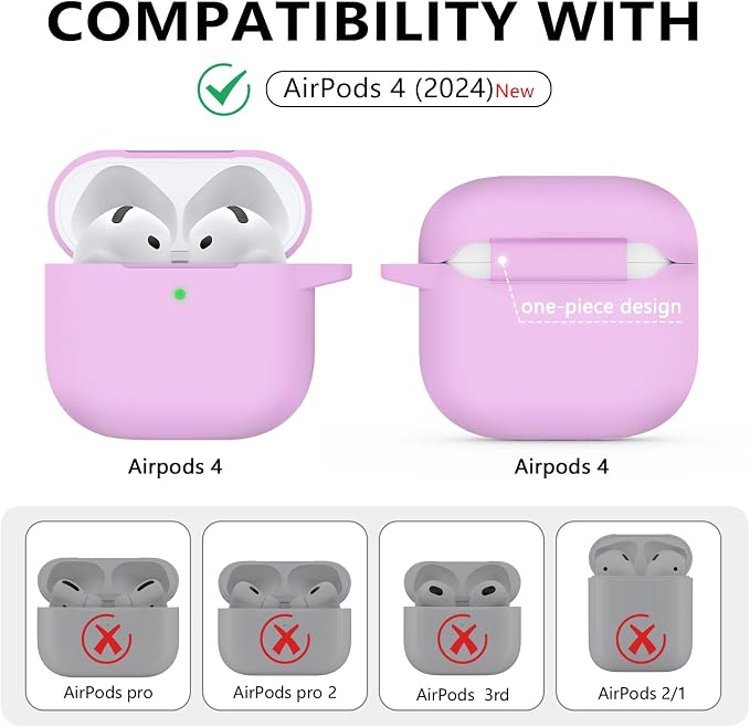 Ljusmicker for AirPods 4 Case 2024 with Cleaner Kit,Soft Silicone Protective Cover for Apple AirPods 4th Generation Cases for Women Men,for AirPod 4 Case Accessories with Keychain-Light Lilac